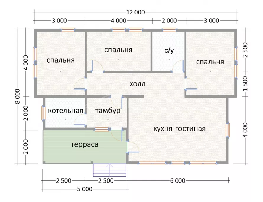 Дом из бруса 8х12 Д-7