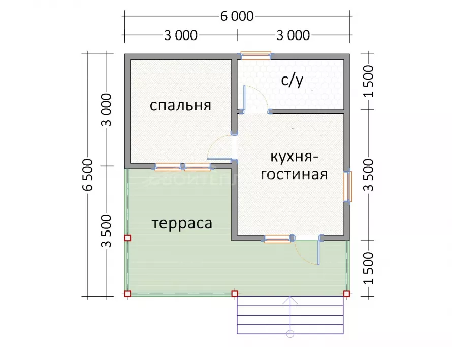 Мини дом 6х6,5 МД-2