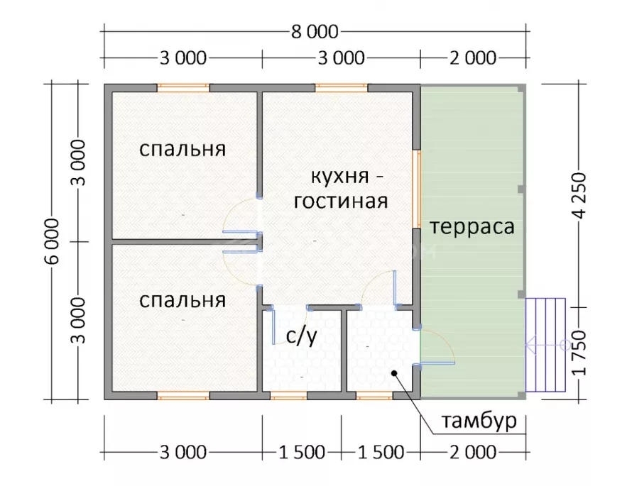 Каркасный дом 6х8 К-3